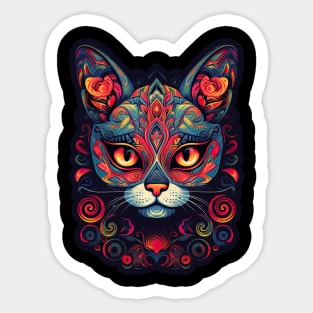 Fiesta Feline Sugar Skull - Sugar Skull Cat Design Sticker